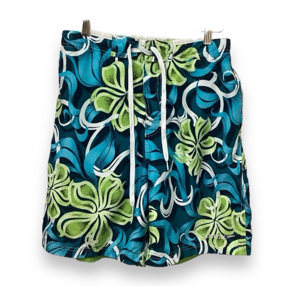 Speedo Mens 7” Lined Tropical Floral Board Short/Swim Trunk, Blue, size M